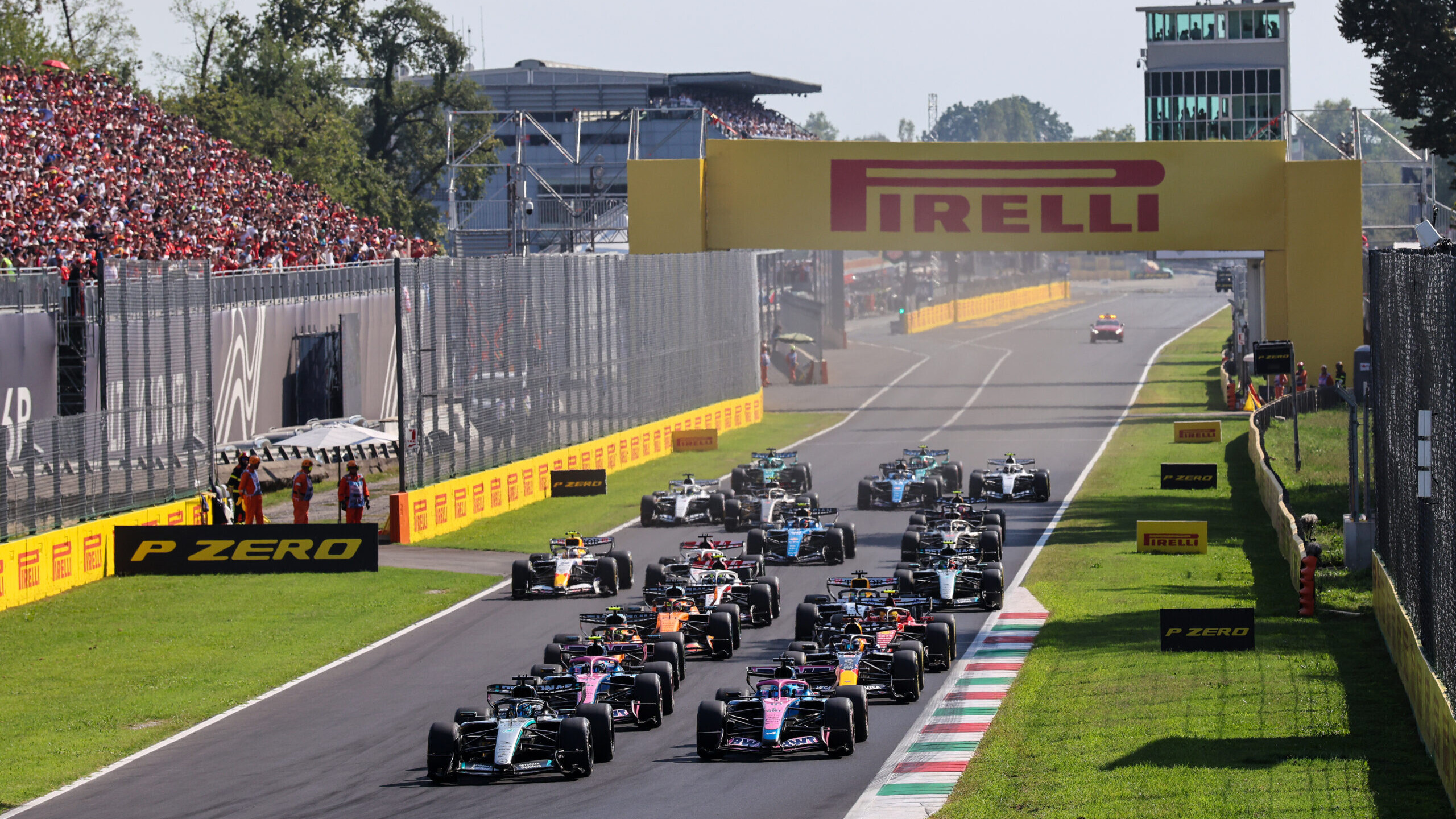 Formula 1 cars racing at Monza